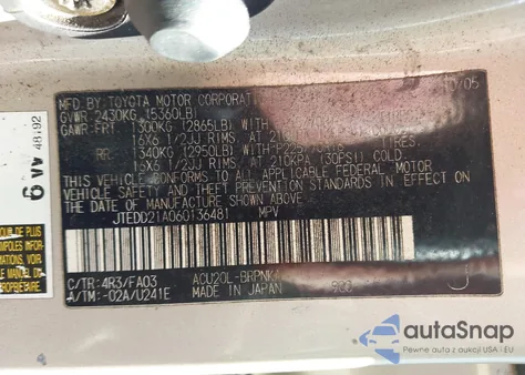 2006 Toyota Highlander from USA, damaged, VIN JTEDD21A060136481